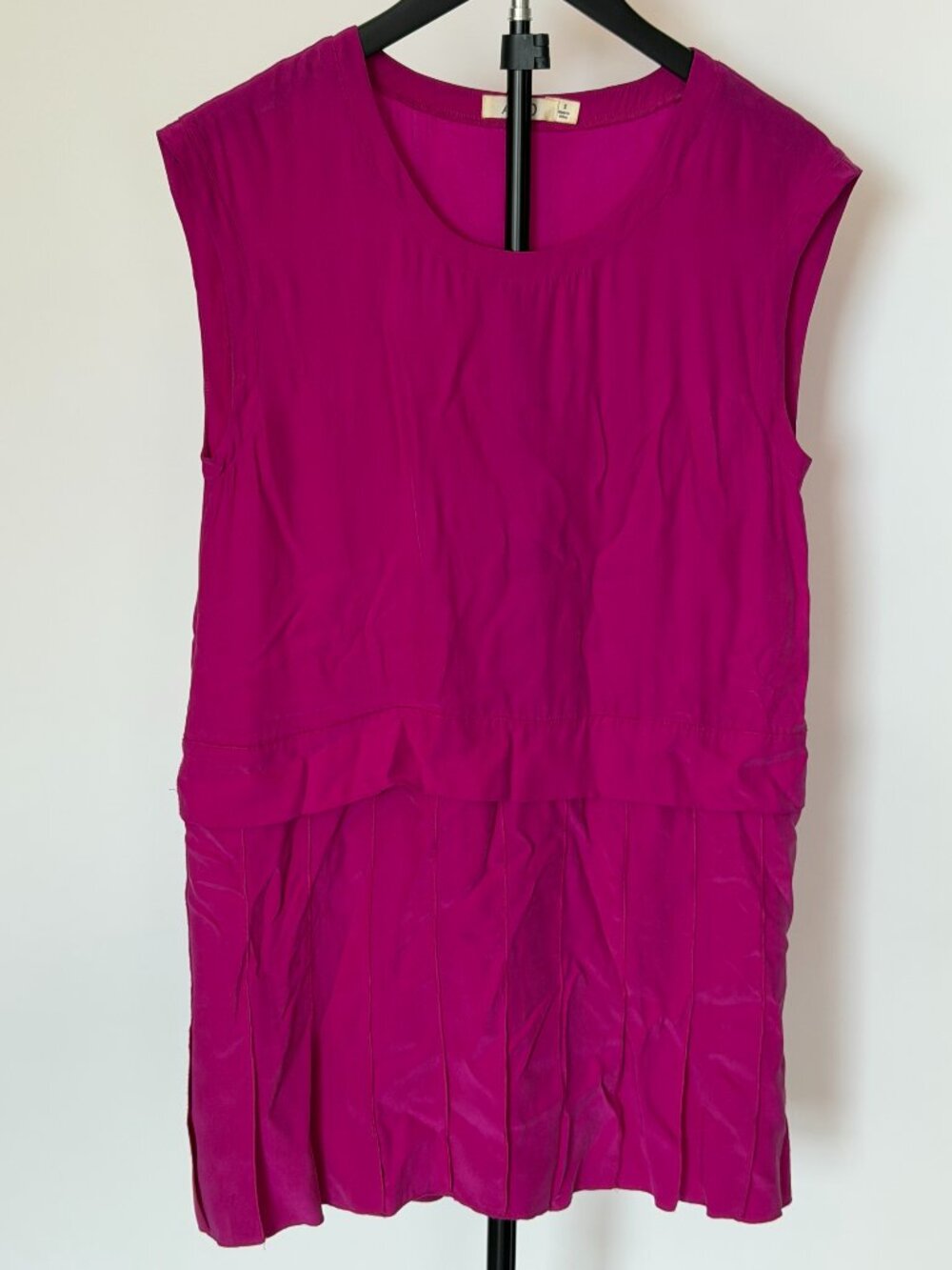 Fuchsia Pink Sleeveless Pleated Hem Blouse